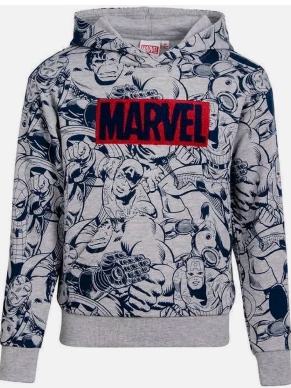 Marvel Boy’s Gray Comic-Print Crewneck Sweatshirt with Red Logo